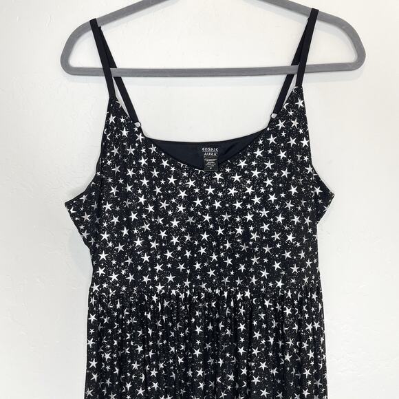 Cosmic Aura Star Silver Foil Mesh Tiered Maxi Dress Womens Plus 4X Whimsigoth 4 - Picture 3 of 11